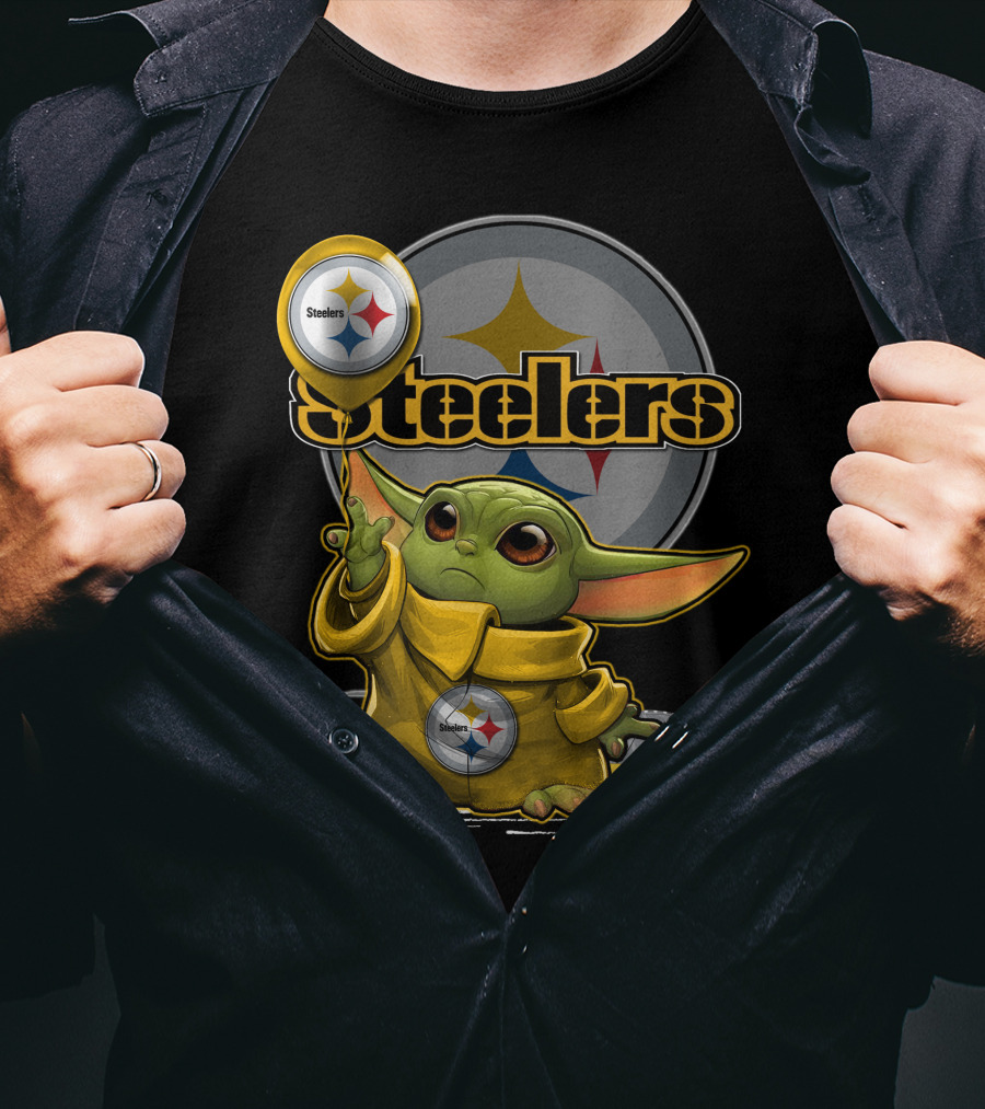 Steelers Baby Yoda Balancing Pittsburgh Football Sphere T-Shirt