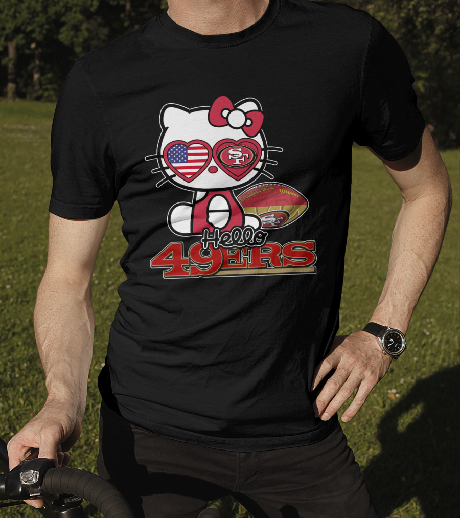 Hello Kitty San Francisco 49ers Football American Flag Hearts T-Shirt