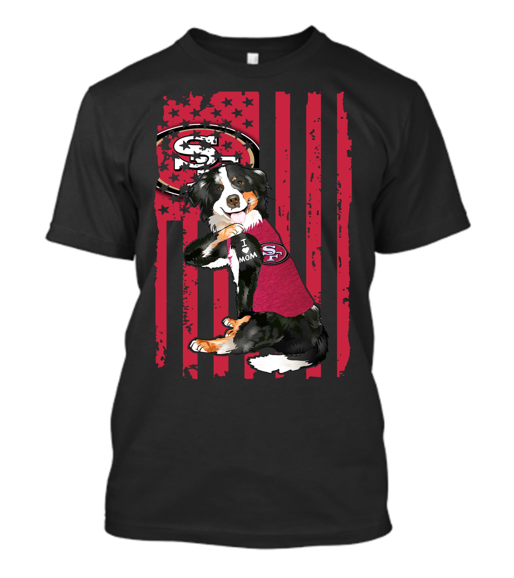 Border Collie I Love Mom San Francisco 49ers Fan Dog T-Shirt