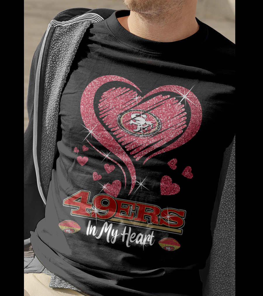 49ers In My Heart San Francisco Football Sparkle Hearts T-Shirt