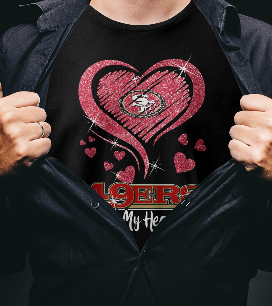 49ers In My Heart San Francisco Football Sparkle Hearts T-Shirt