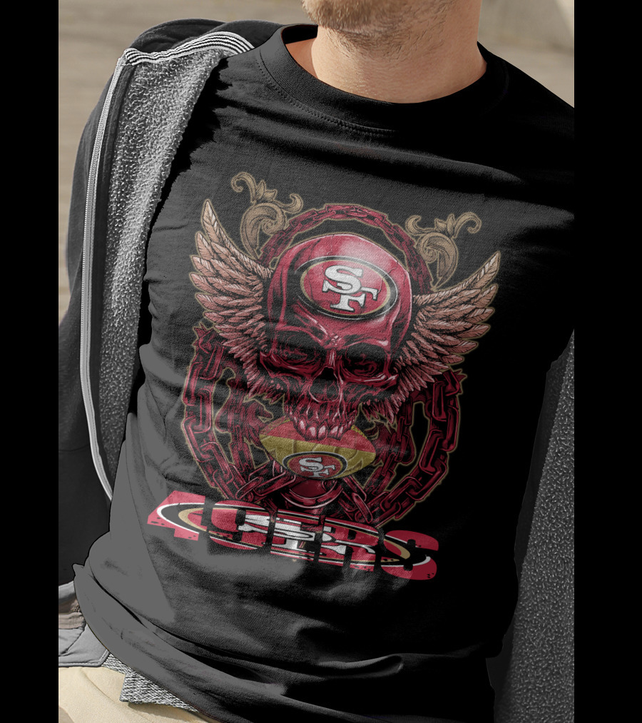 San Francisco 49ers Skull And Wings With Chains And Football T-Shirt