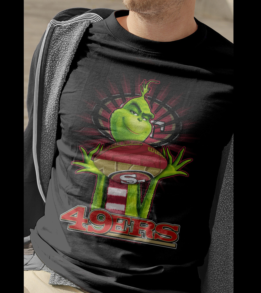 Grinch Holding Football San Francisco 49ers Logo 49ers T-Shirt