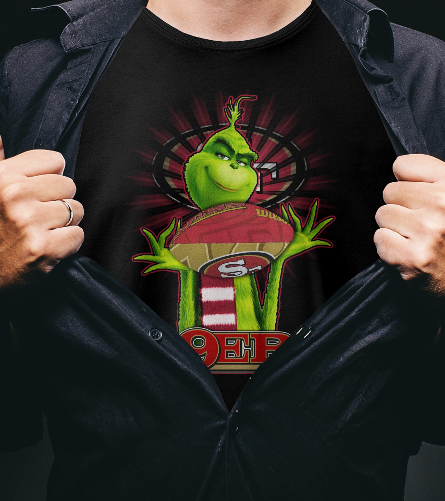 Grinch Holding Football San Francisco 49ers Logo 49ers T-Shirt