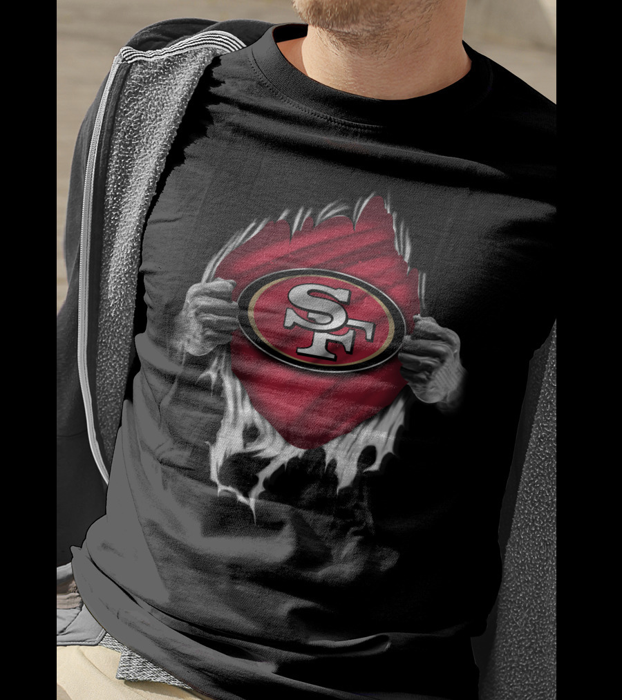 Torn San Francisco 49ers SF Logo With Ripped Hands T-Shirt