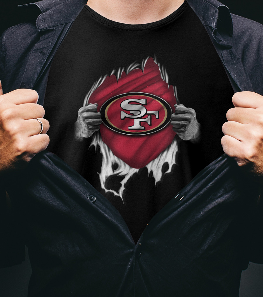 Torn San Francisco 49ers SF Logo With Ripped Hands T-Shirt