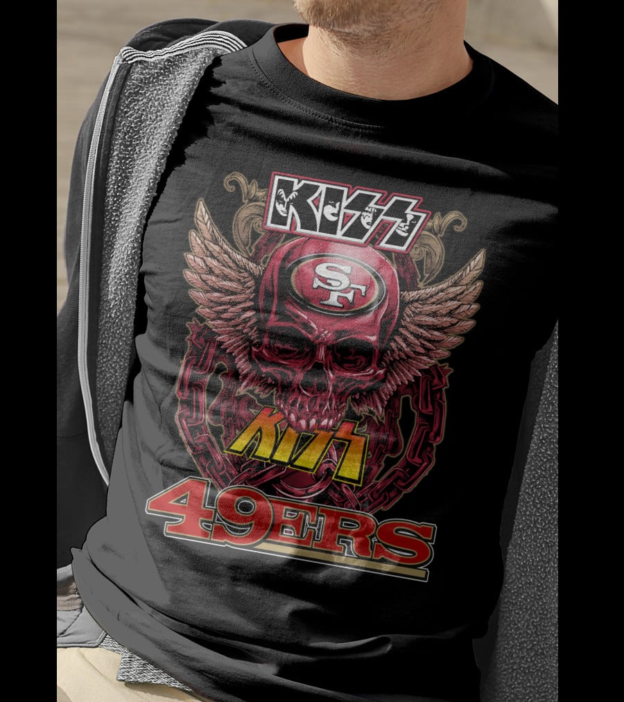 Kiss SF 49ers Skull Wings Chain T-Shirt