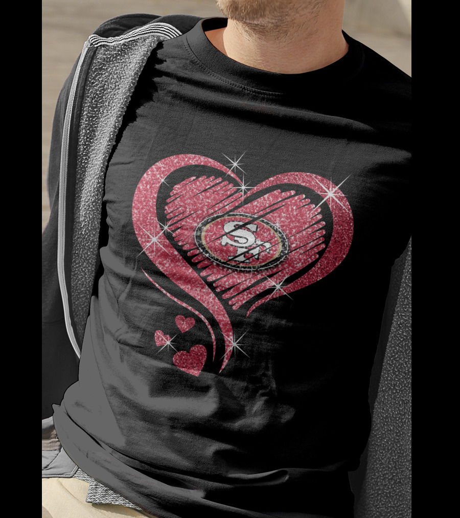 Heart Glitter San Francisco 49ers Logo Sparkle T-Shirt