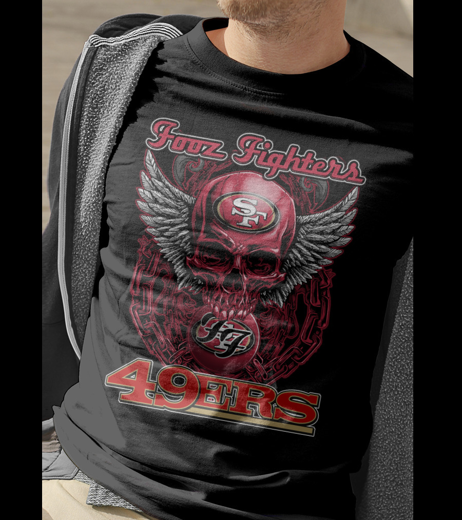 Fooz Fighters SF 49ers Skull Wings Chain T-Shirt