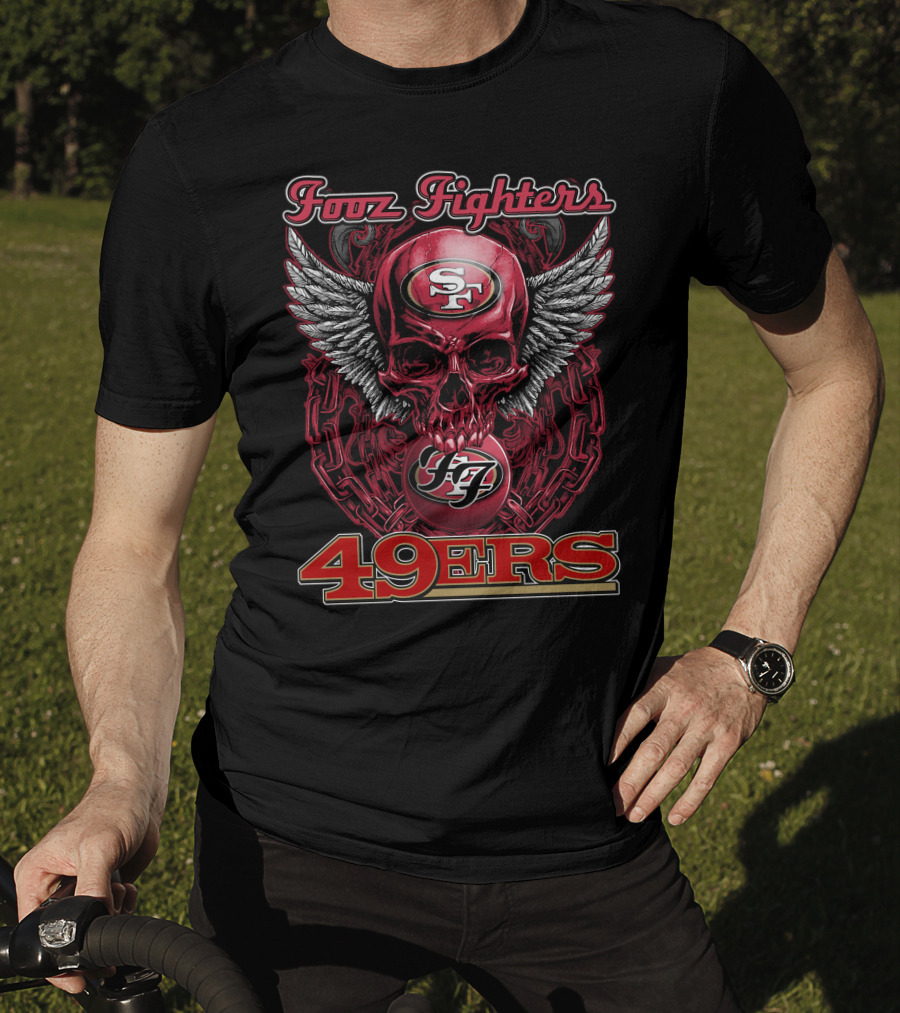 Fooz Fighters SF 49ers Skull Wings Chain T-Shirt