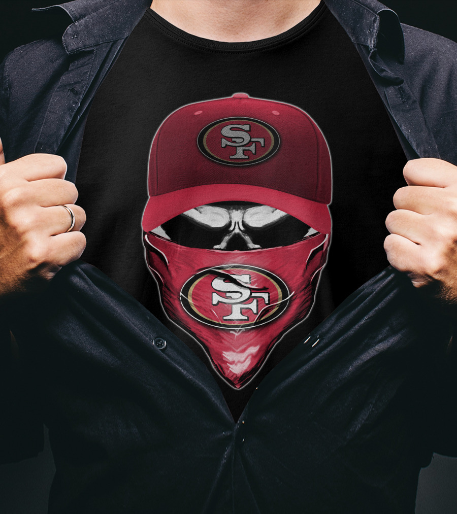 San Francisco 49ers Skull V6 SF Logo Cap And Bandana Kombination T-Shirt