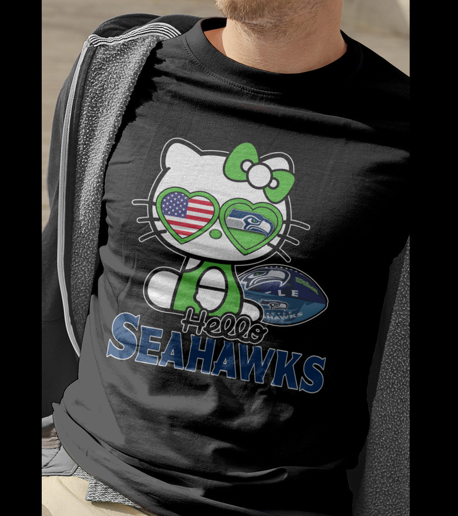 Hello Kitty Seahawks Football Fan USA Heart Glasses T-Shirt