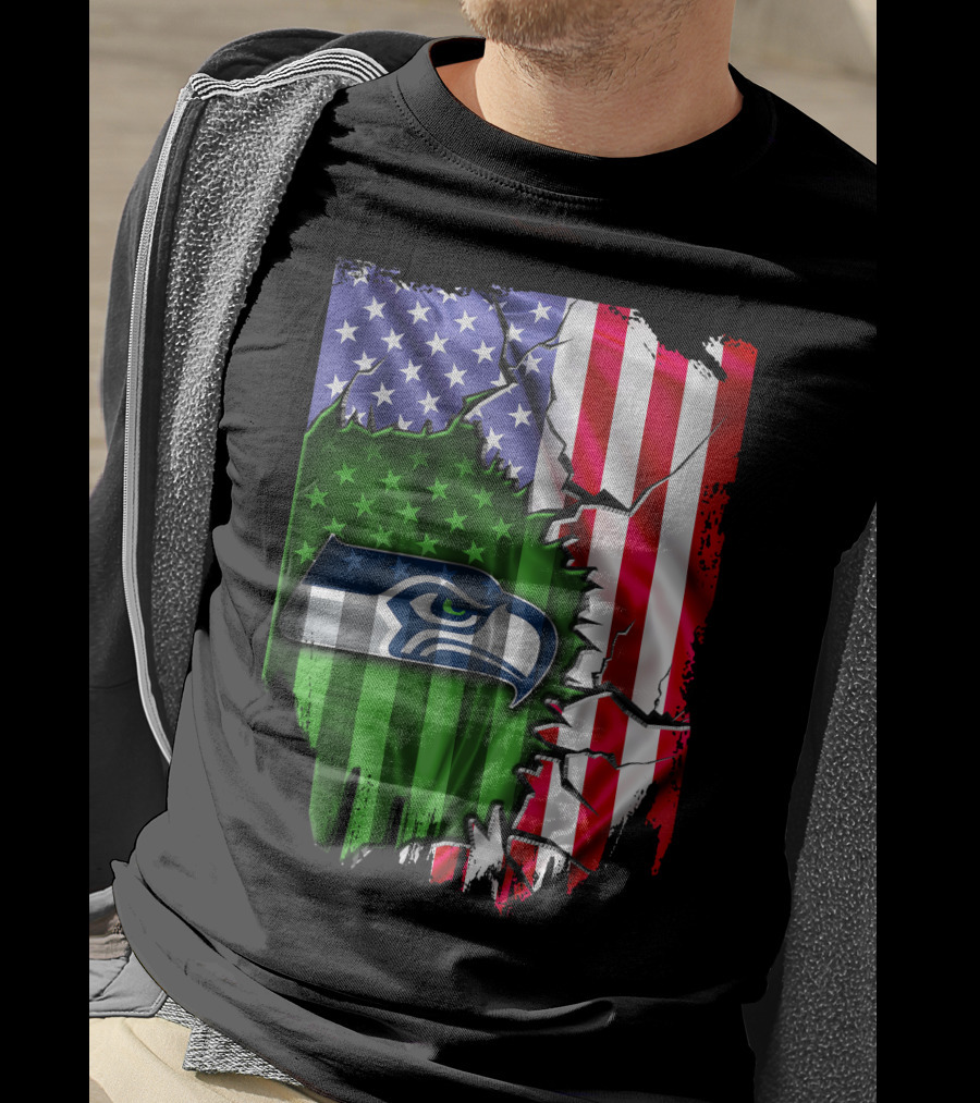 Seattle Seahawks American Flag Torn T-Shirt