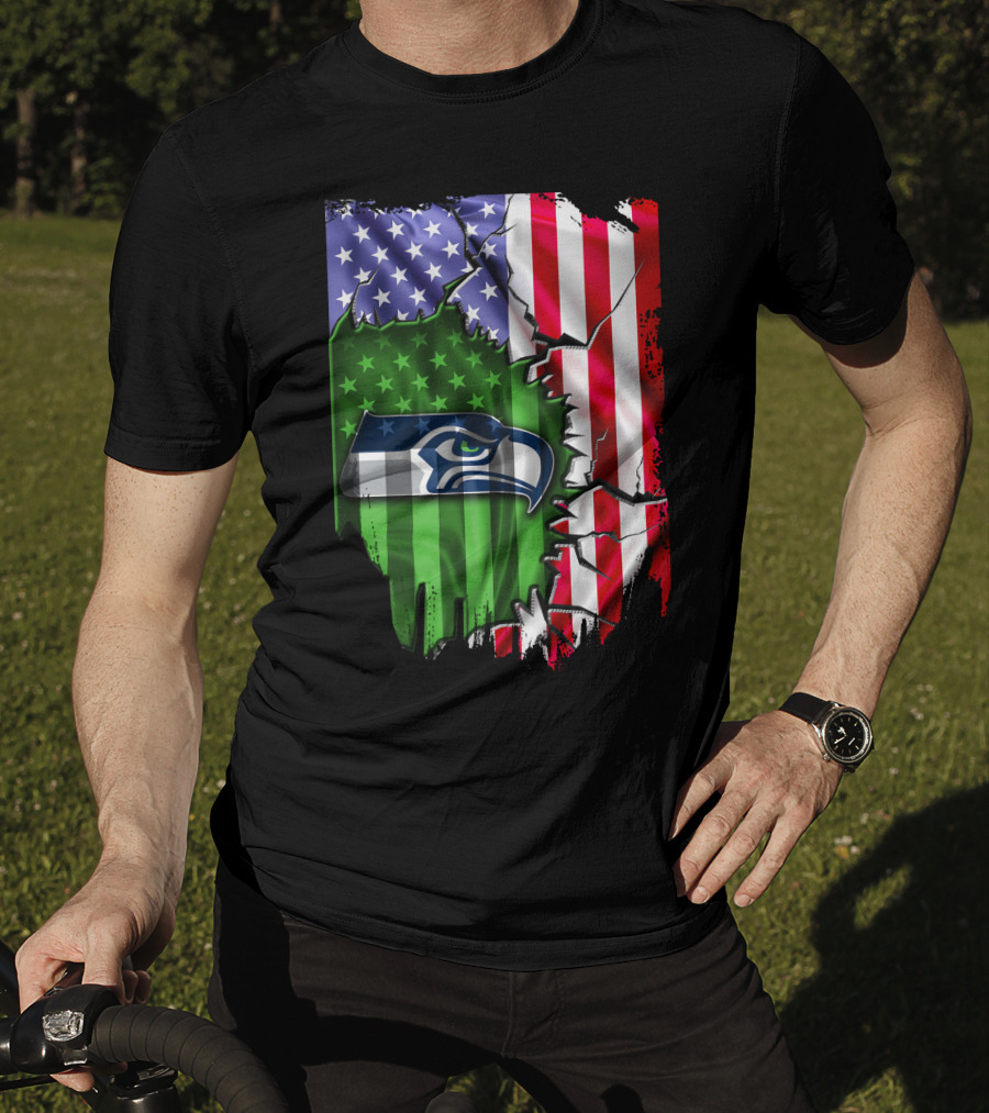 Seattle Seahawks American Flag Torn T-Shirt