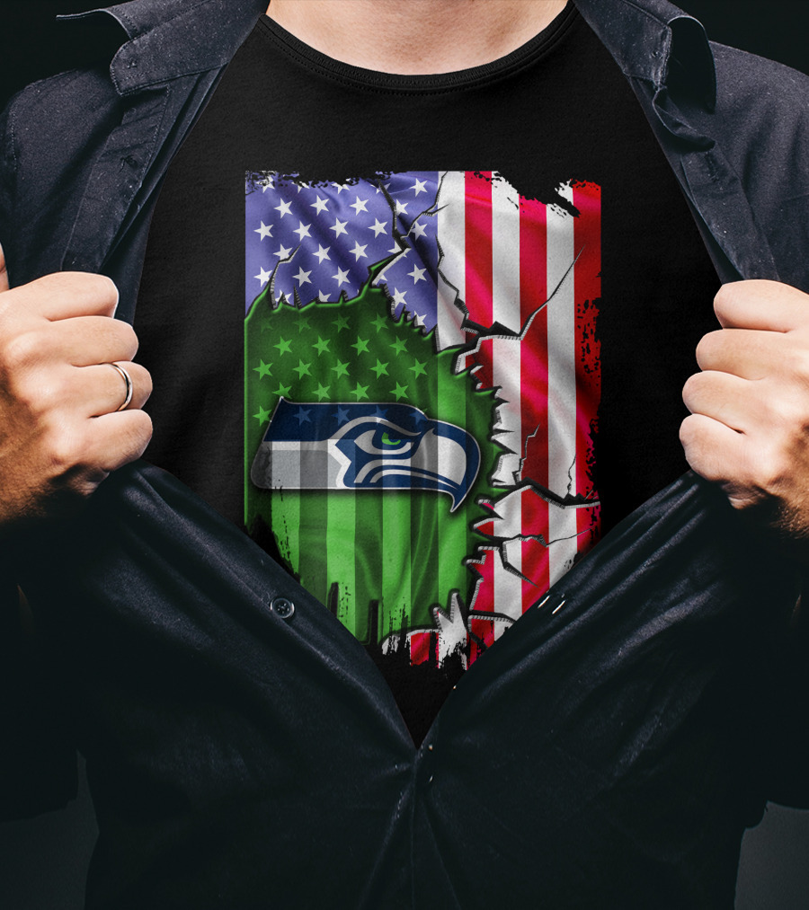 Seattle Seahawks American Flag Torn T-Shirt