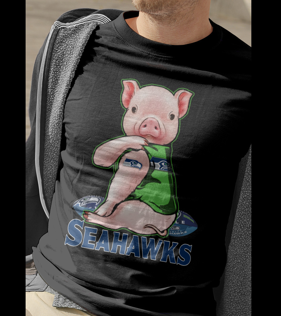Pig Wearing Seattle Seahawks Jersey With Team T-Shirt