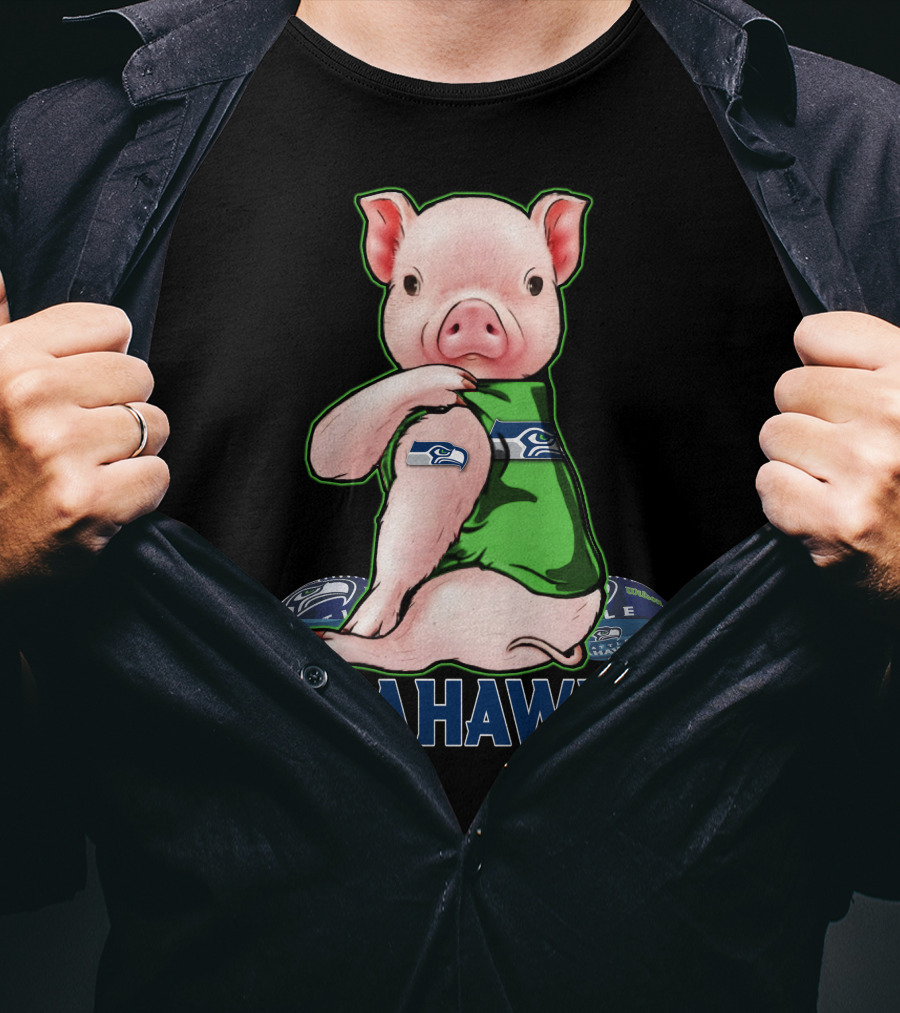 Pig Wearing Seattle Seahawks Jersey With Team T-Shirt