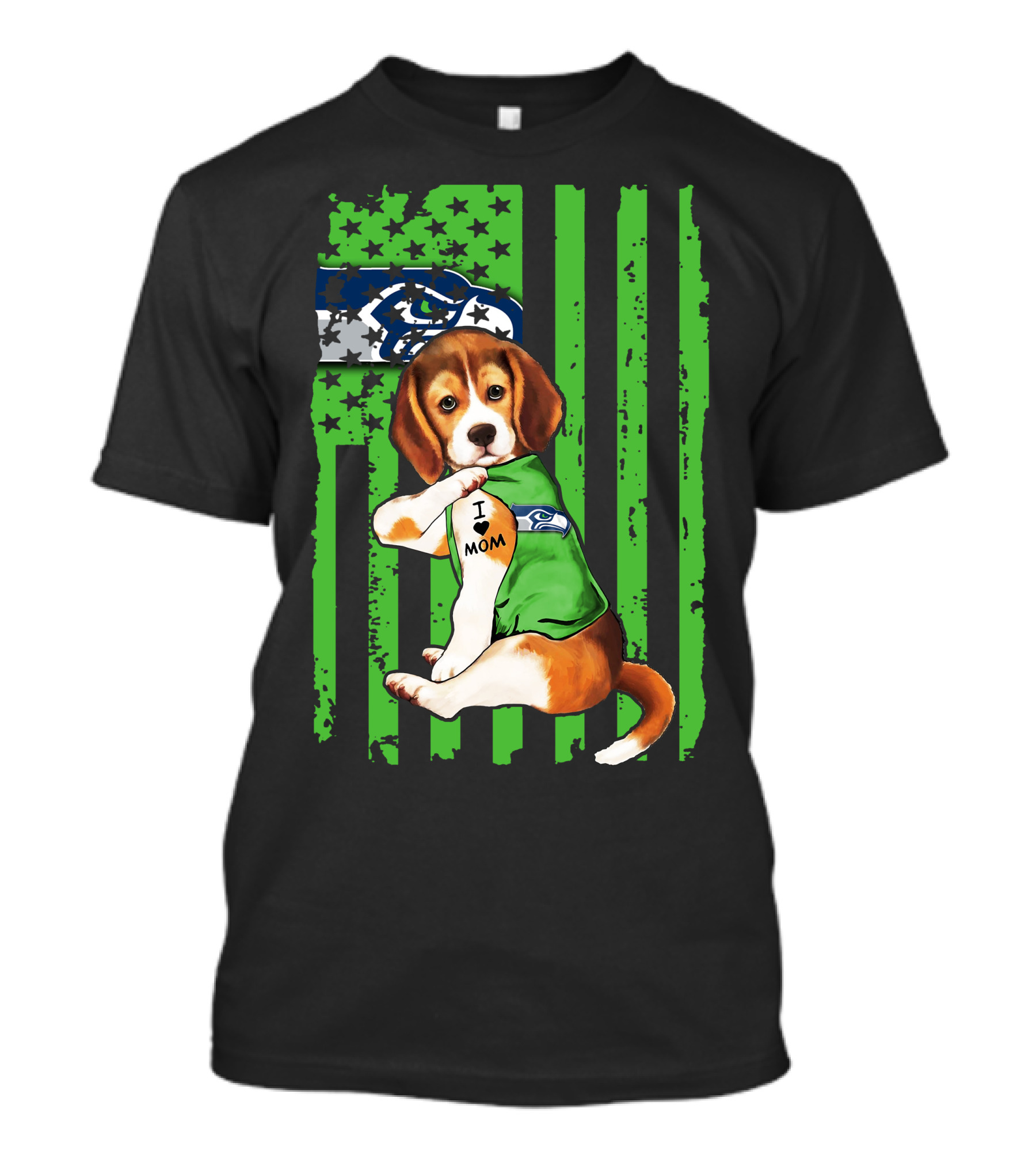 Seattle Seahawks Beagle With I Love Mom Tattoo T-Shirt
