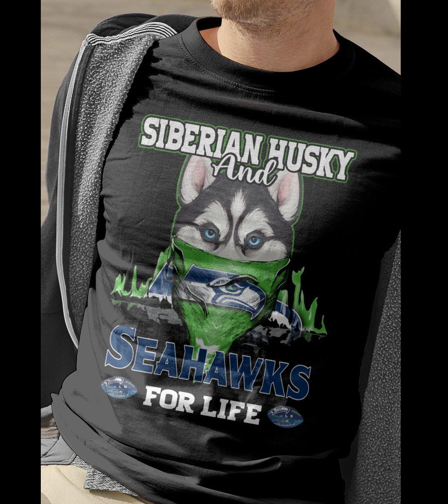 Siberian Husky And Seahawks For Life T-Shirt