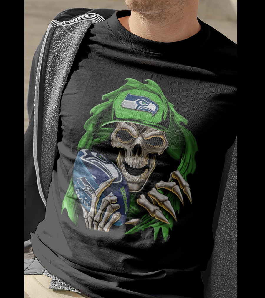 Skullbong Seattle Seahawks Football Skeleton T-Shirt