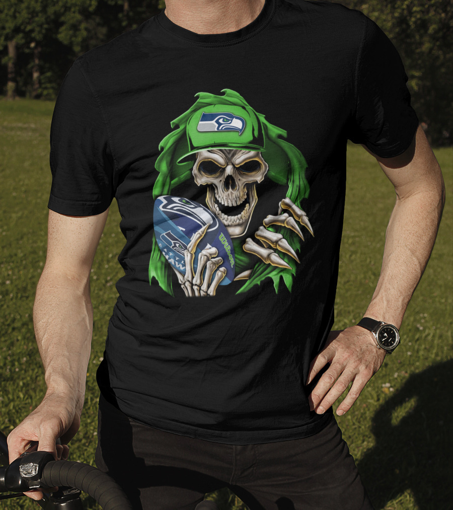 Skullbong Seattle Seahawks Football Skeleton T-Shirt