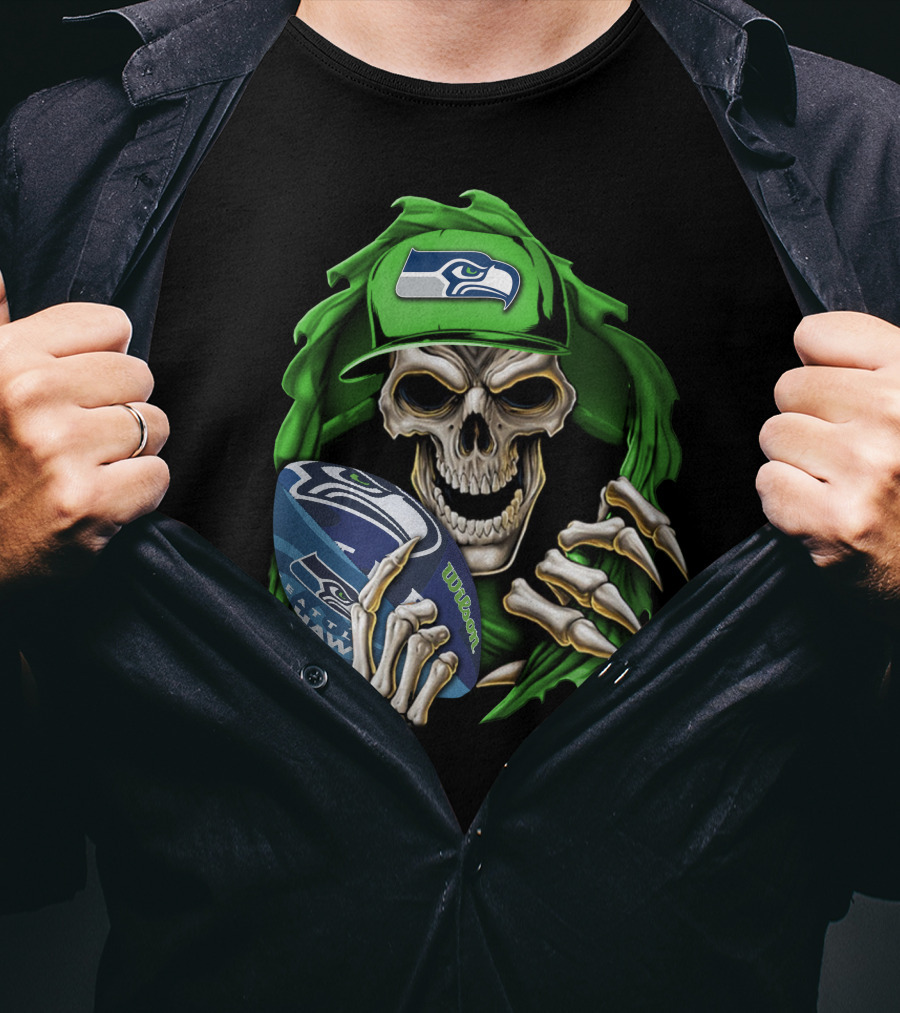 Skullbong Seattle Seahawks Football Skeleton T-Shirt