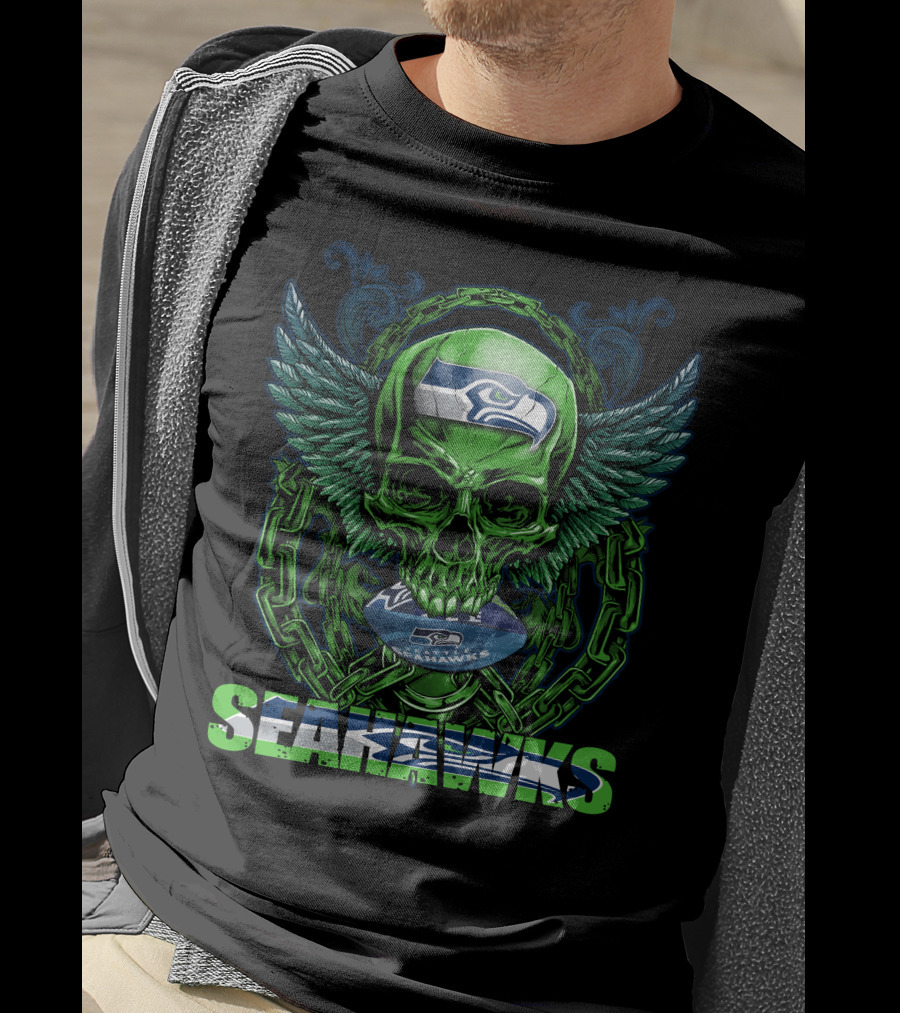 Seattle Seahawks Skull With Winged T-Shirt