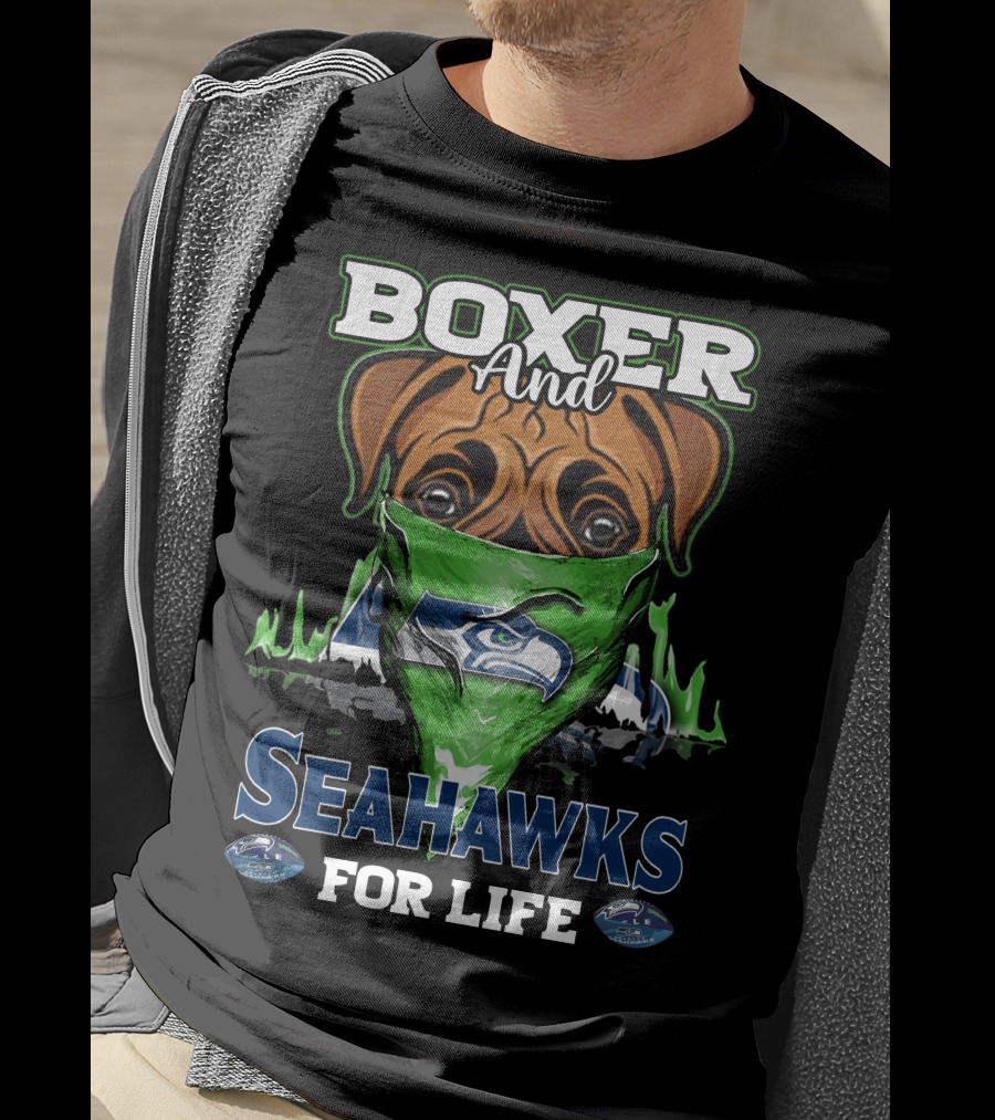 Boxer And Seahawks For Life Seahawks Mask Green Blue Dog Fan T-Shirt