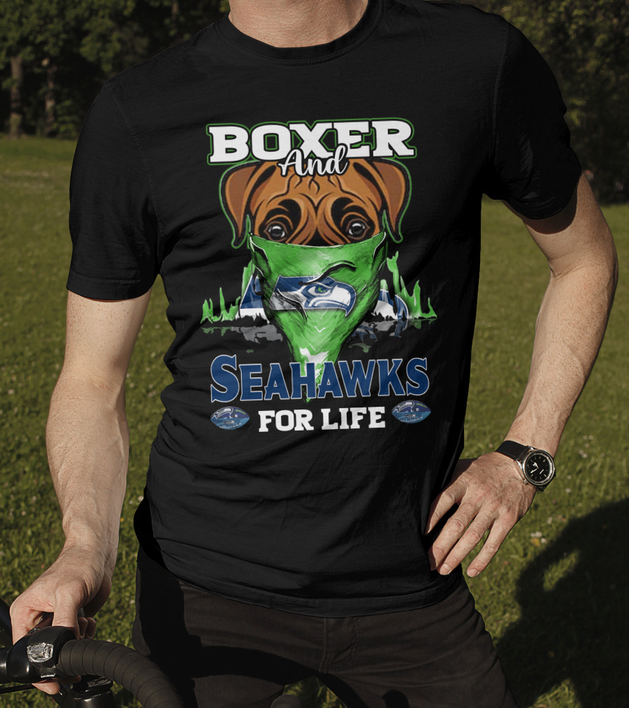 Boxer And Seahawks For Life Seahawks Mask Green Blue Dog Fan T-Shirt
