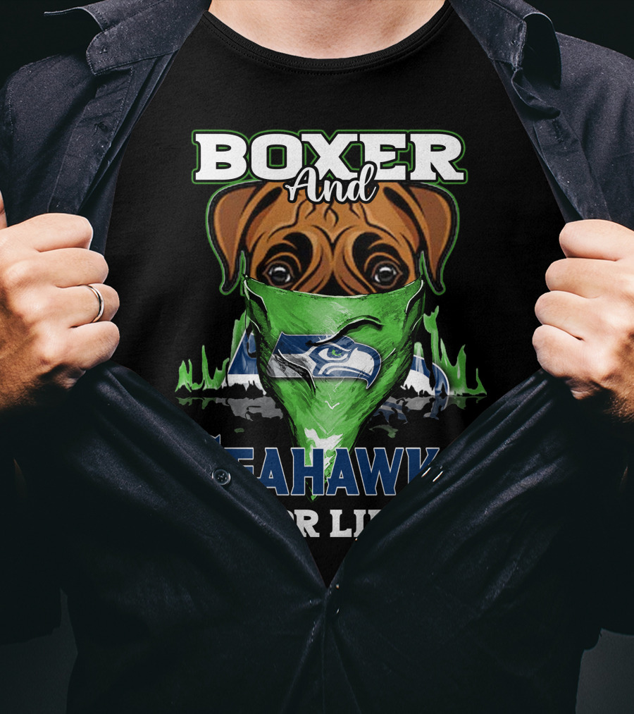 Boxer And Seahawks For Life Seahawks Mask Green Blue Dog Fan T-Shirt