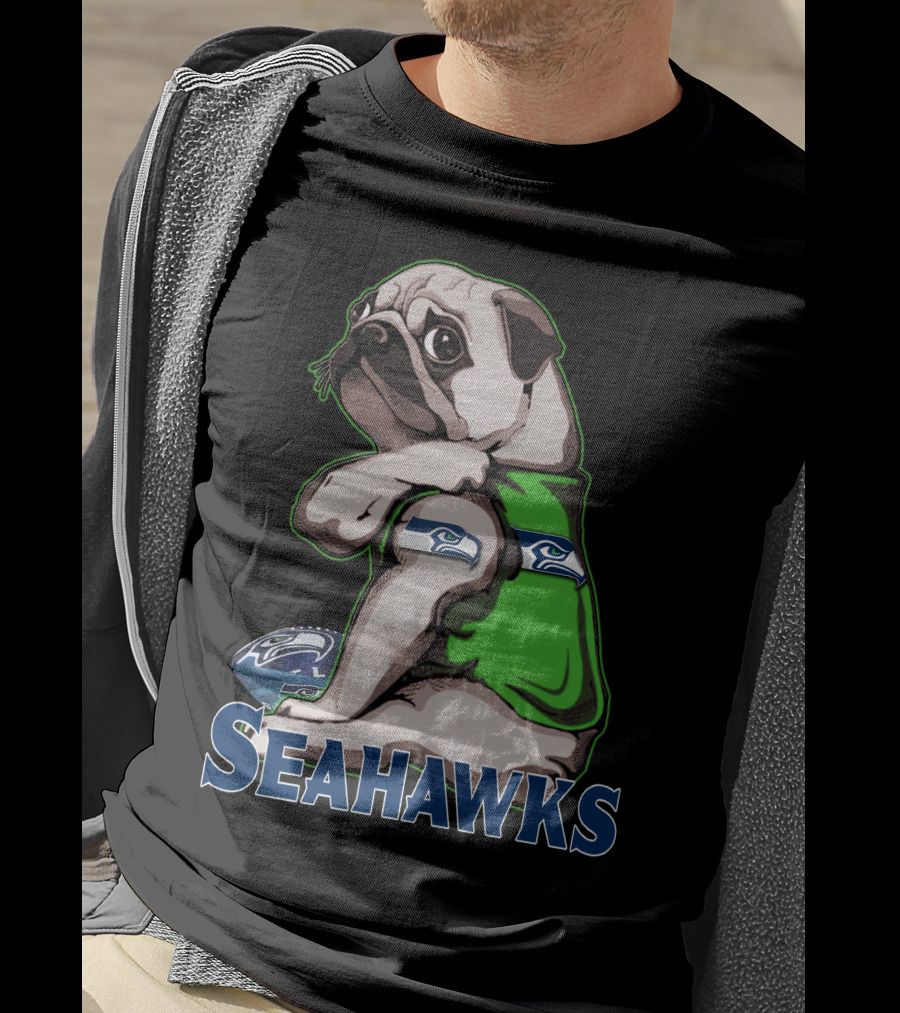 Pug Wearing Seattle Seahawks Jersey T-Shirt