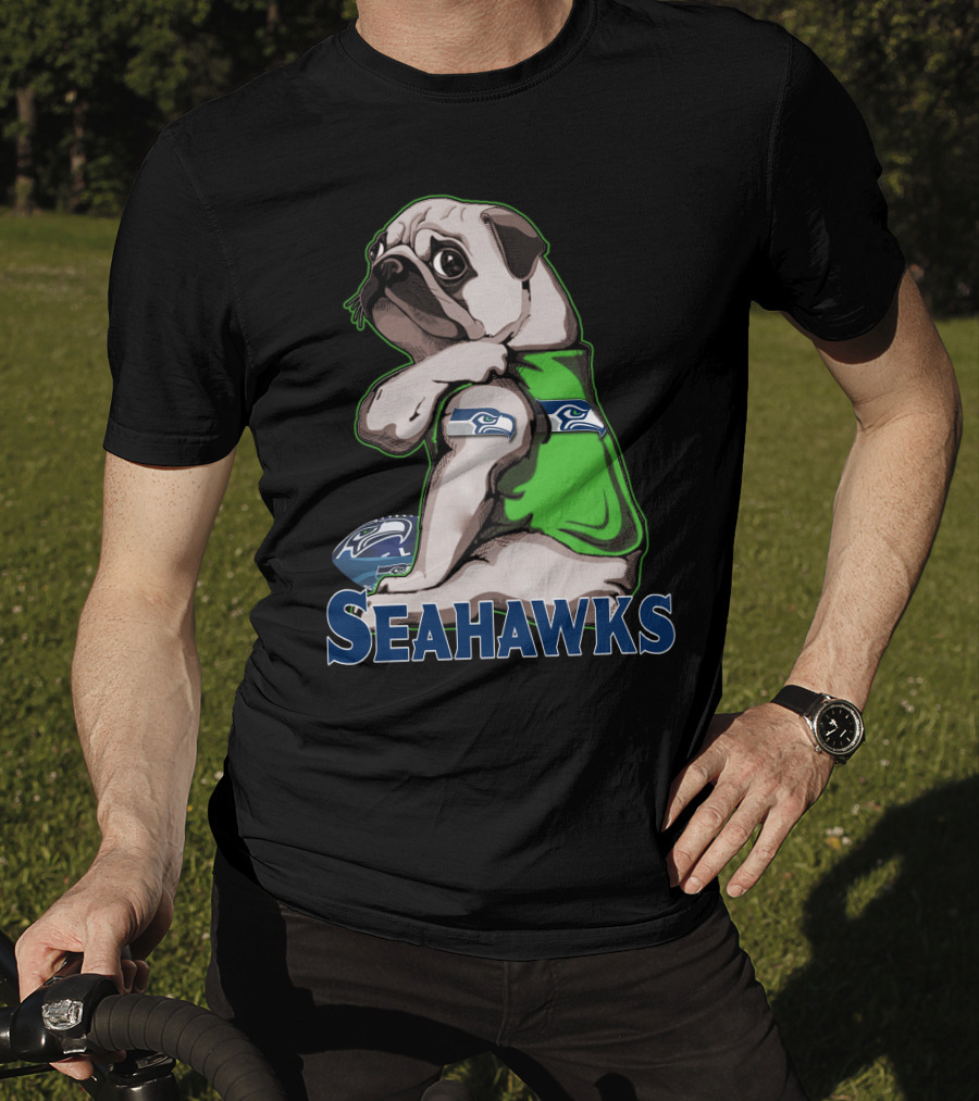 Pug Wearing Seattle Seahawks Jersey T-Shirt