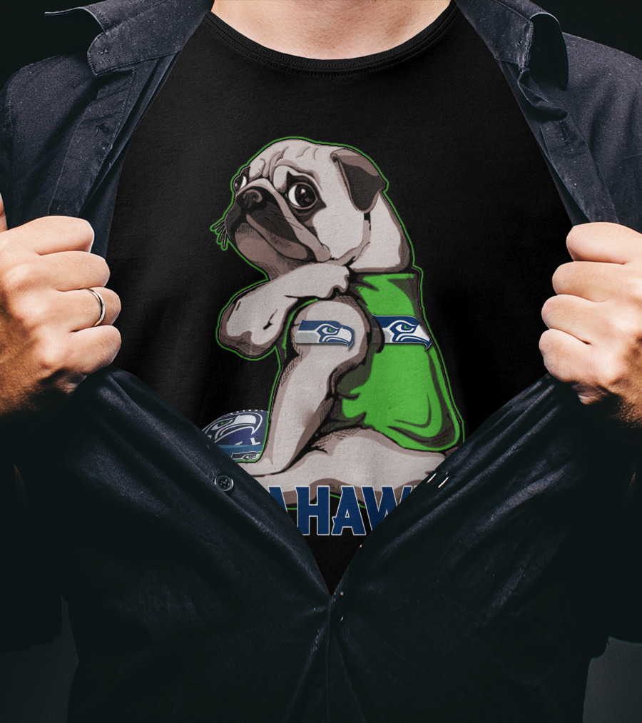 Pug Wearing Seattle Seahawks Jersey T-Shirt