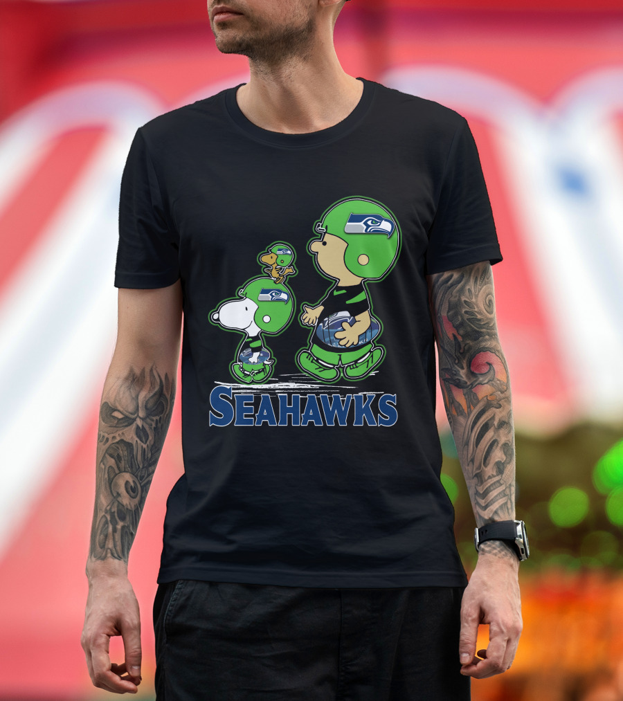 Snpfootball Seattle Seahawks Peanuts Characters Football Helmets Collaboration T-Shirt
