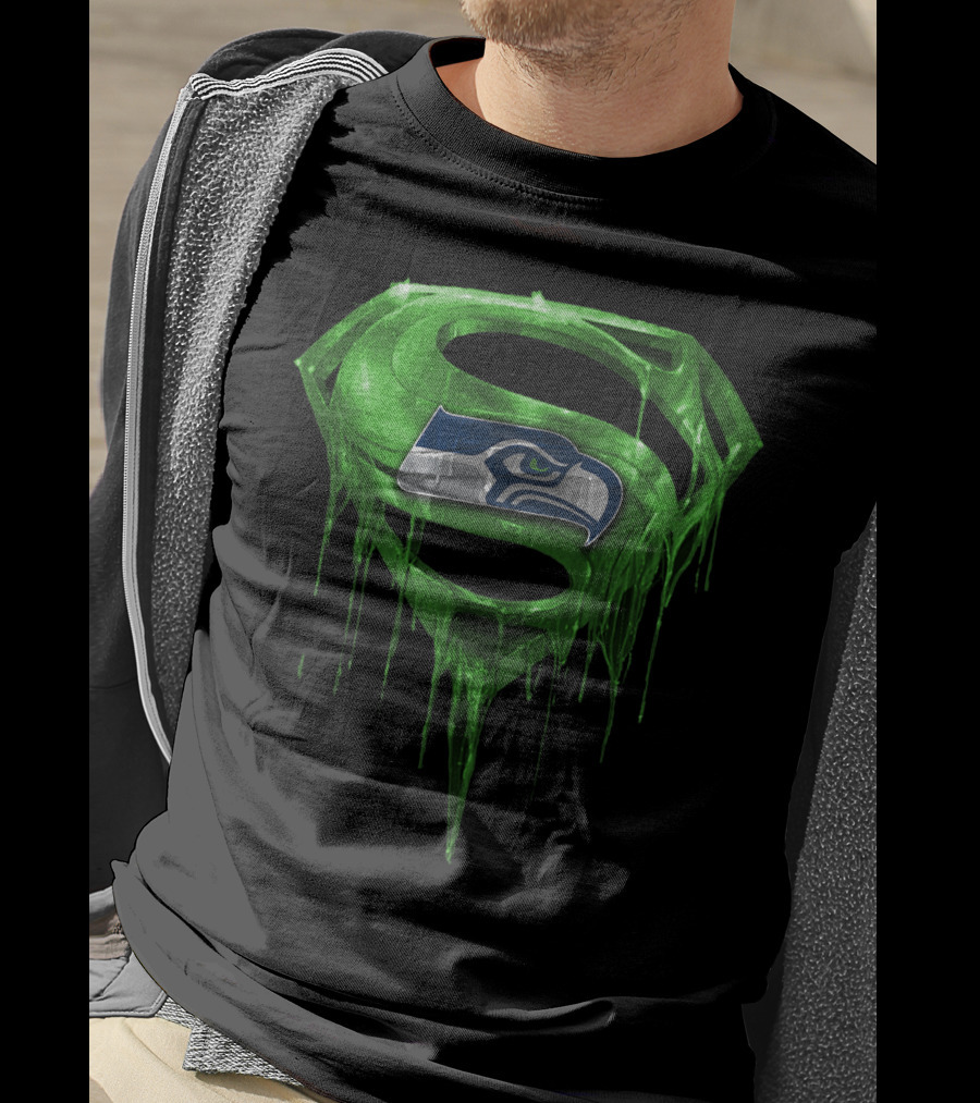 Superman Logo With Seattle Seahawks Emblem Spm T-Shirt