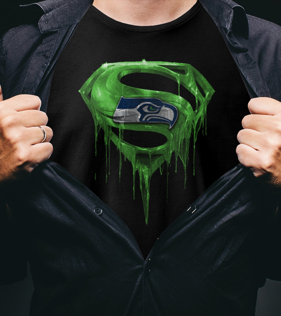 Superman Logo With Seattle Seahawks Emblem Spm T-Shirt