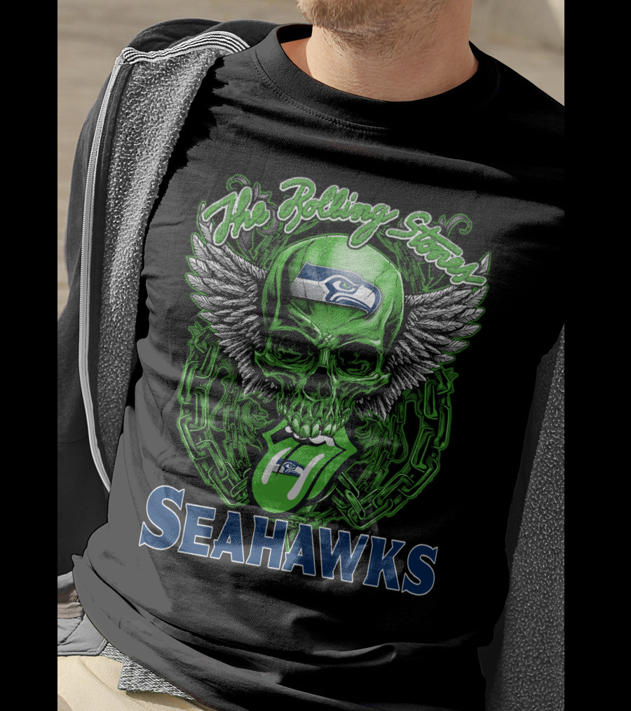 The Rolling Stones Seahawks Skull With Wings And Logos T-Shirt