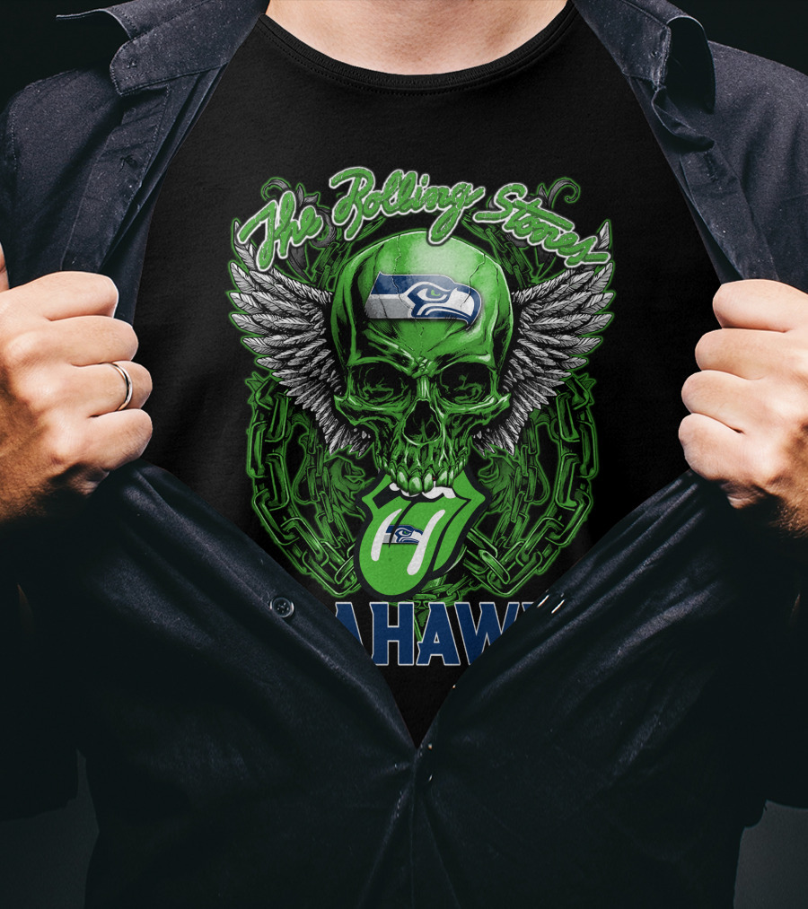The Rolling Stones Seahawks Skull With Wings And Logos T-Shirt