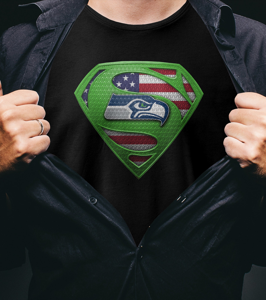Seattle Seahawks American Flag Superhero T-Shirt