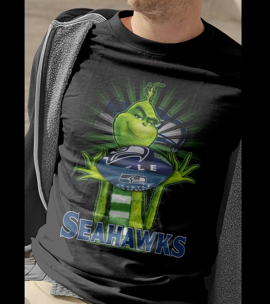 Grinch Holding Seattle Seahawks Football T-Shirt