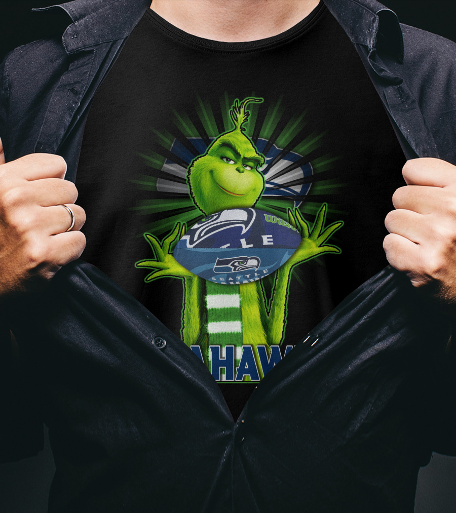 Grinch Holding Seattle Seahawks Football T-Shirt