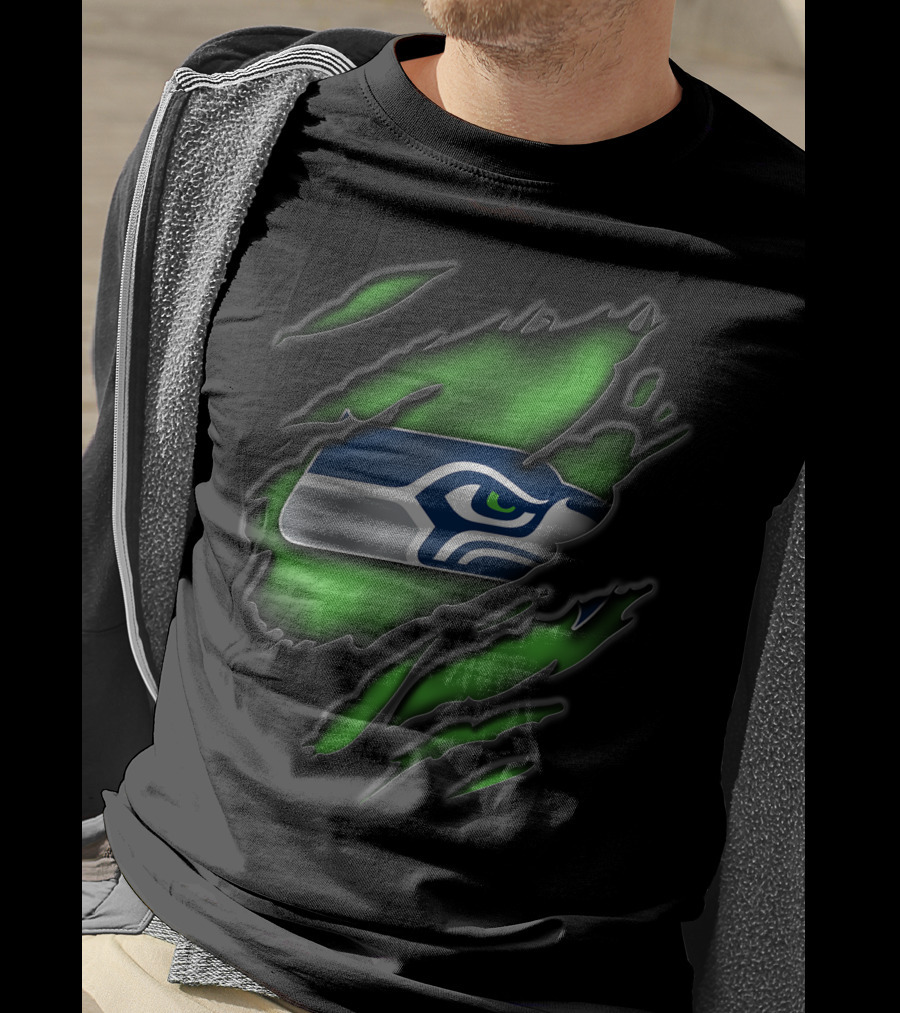 Torn V3 Seattle Seahawks Logo On Green T-Shirt