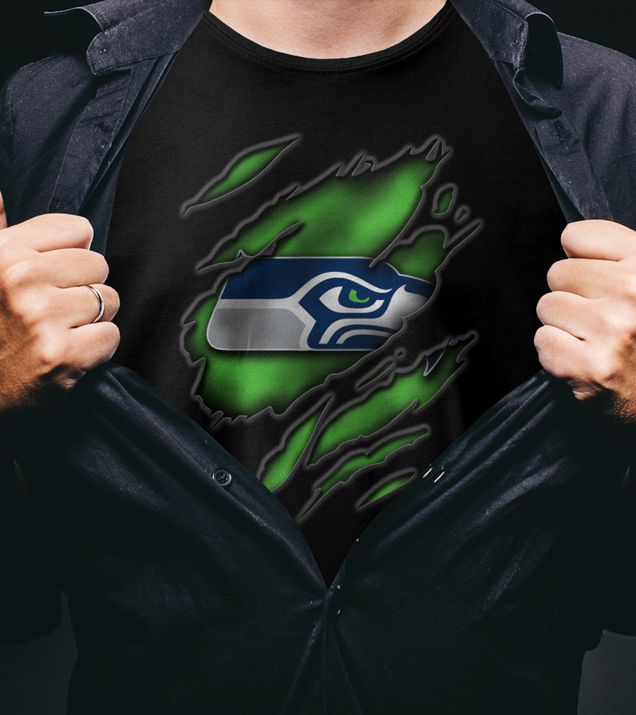 Torn V3 Seattle Seahawks Logo On Green T-Shirt