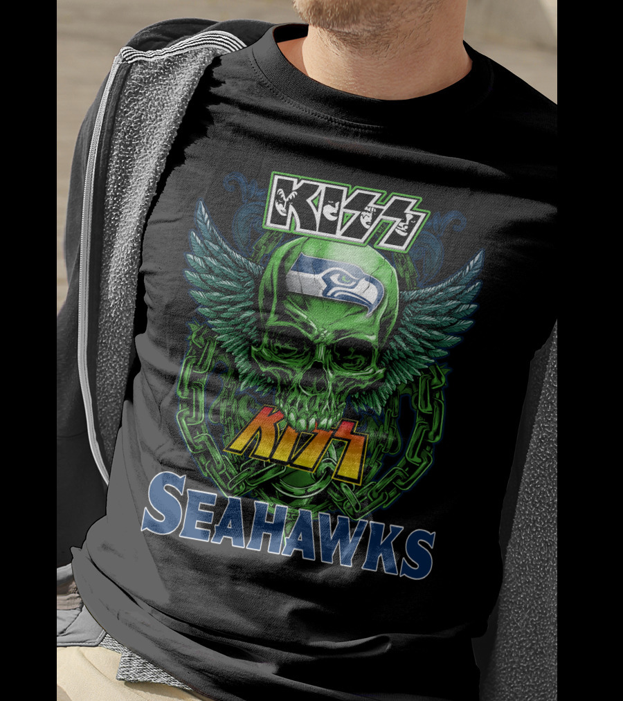 Kiss Seahawks Skull Logo Seattle Seahawks T-Shirt
