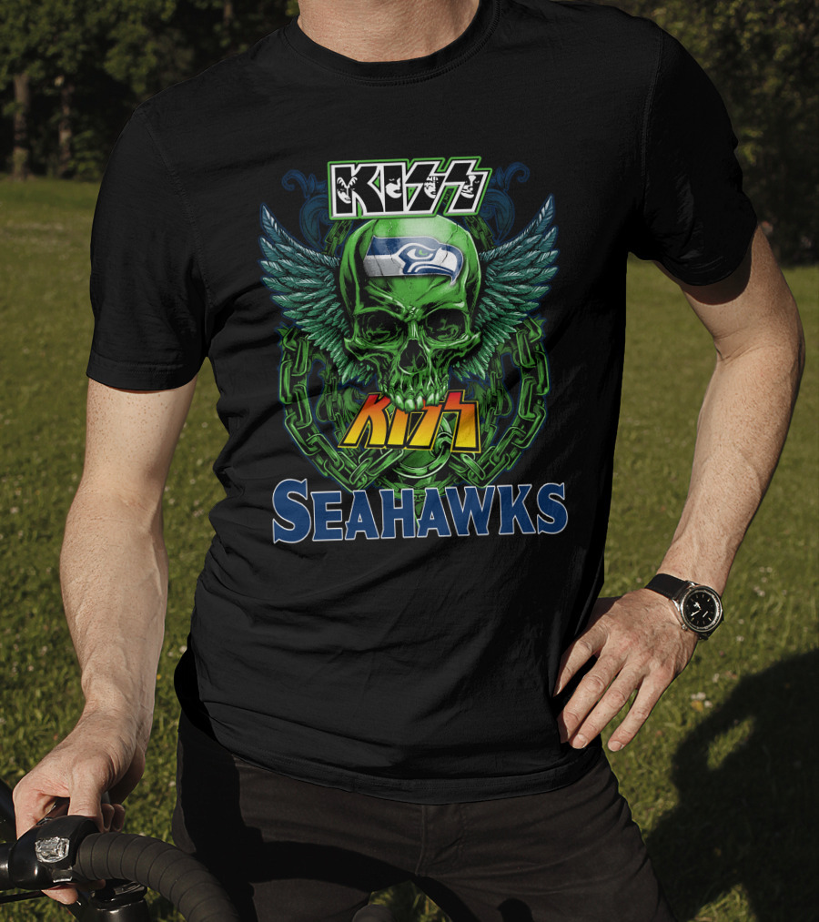 Kiss Seahawks Skull Logo Seattle Seahawks T-Shirt
