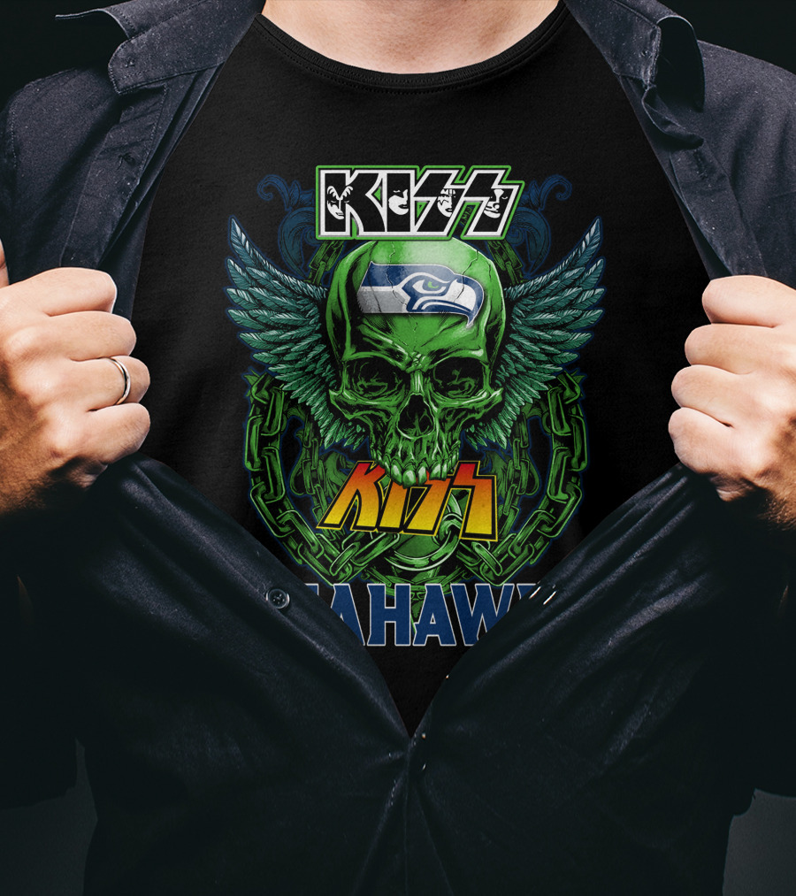 Kiss Seahawks Skull Logo Seattle Seahawks T-Shirt