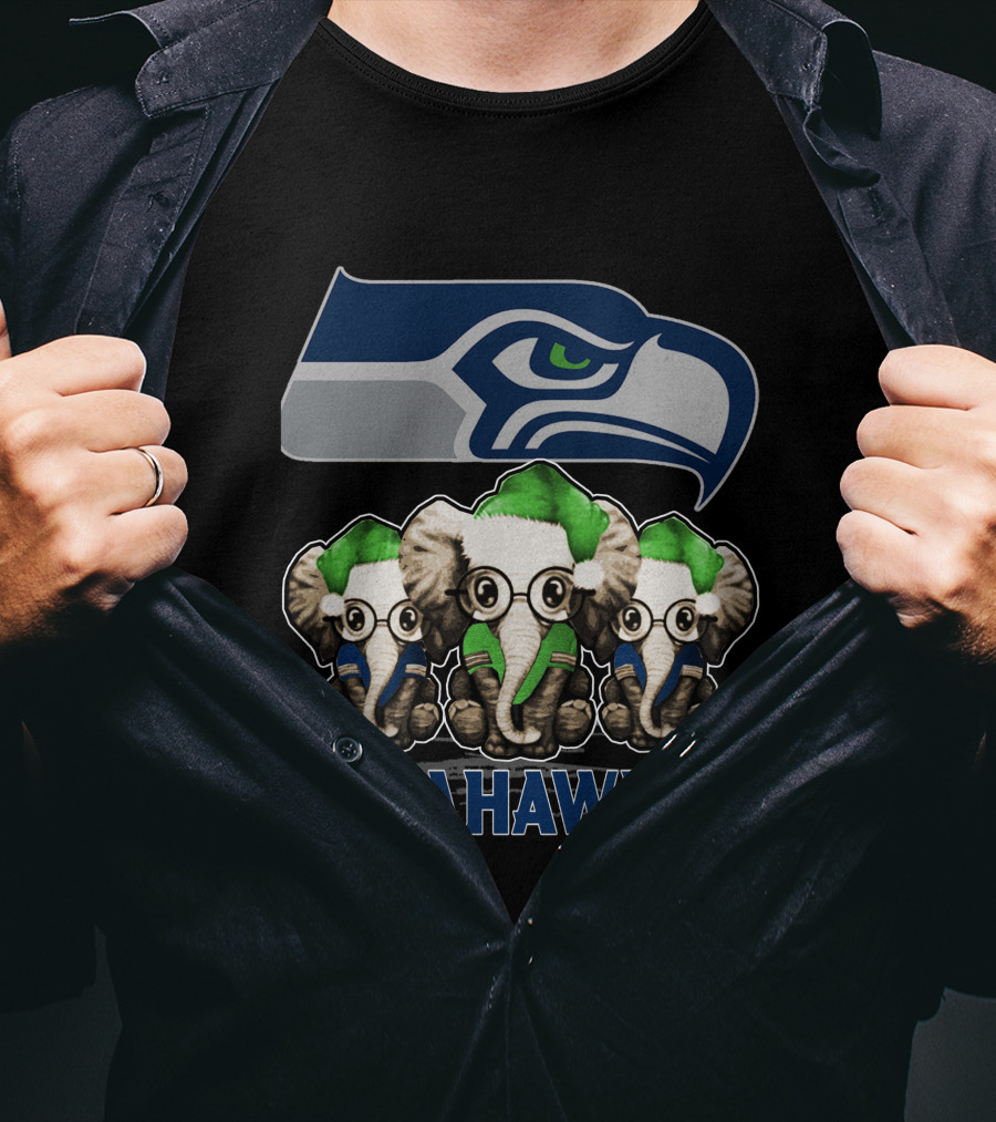 Seattle Seahawks Christmas Elephants Holiday T-Shirt