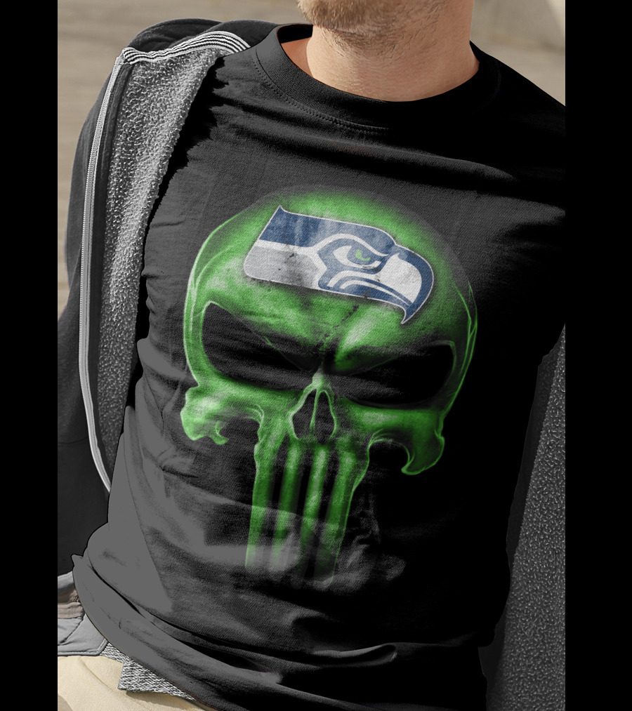 Skull V3 Seattle Seahawks Logo Green T-Shirt