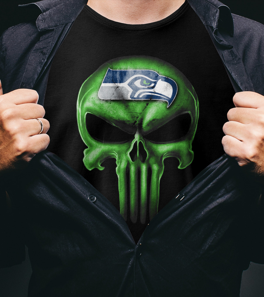 Skull V3 Seattle Seahawks Logo Green T-Shirt