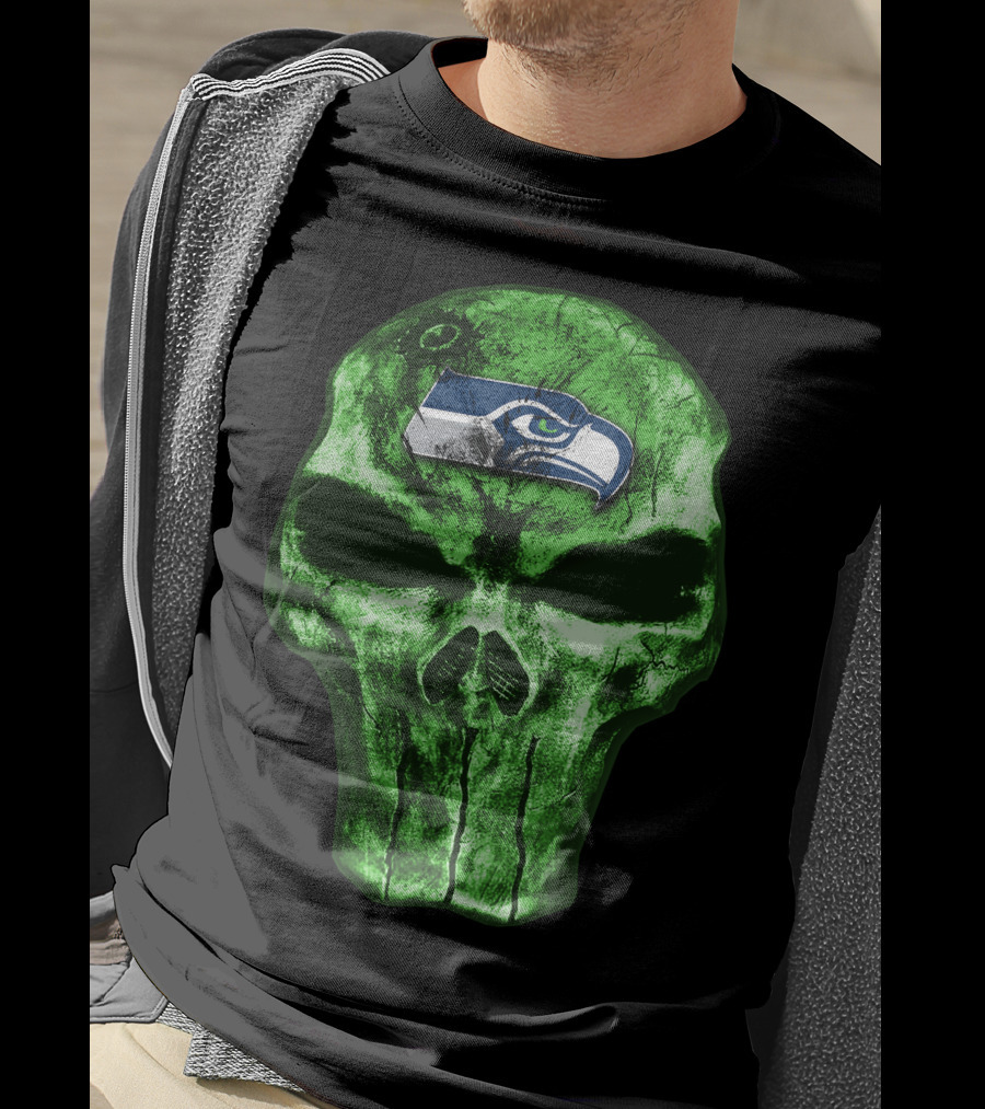 Seattle Seahawks Green Skull Design V4 T-Shirt